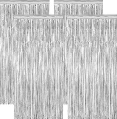 2 Pack Tinsel Backdrop, Birthday Silver Party Streamer Fringe Curtains Foil