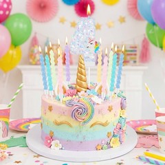 MTLEE Number 4 Birthday Candles Unicorn Cake 4.49 inches, Light Colors