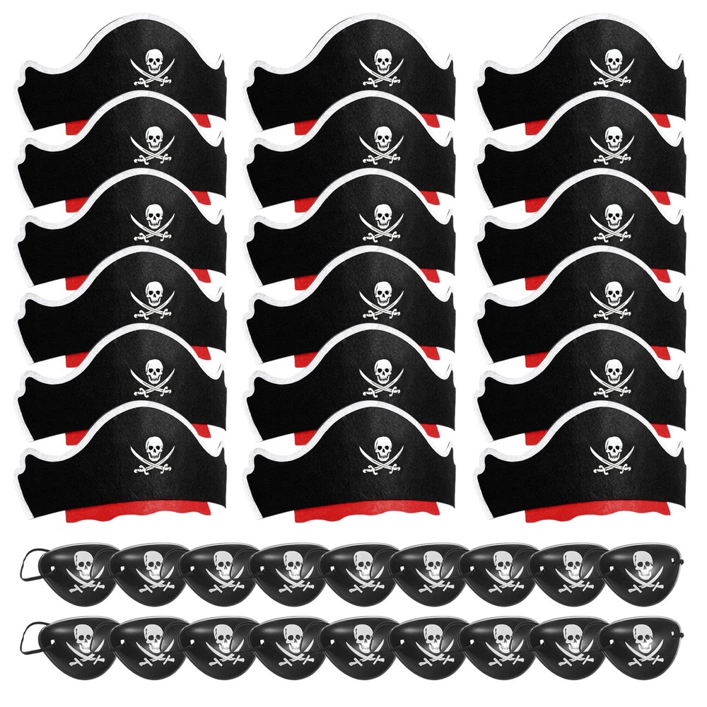 36 Pcs Pirate Costume Set – Classic Skull Print Hat, Eye Mask, 18 Pcs Captain…