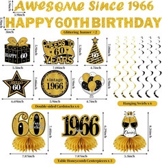 11Pcs 60Th Birthday Decorations Kit for Men Women, Black Gold Happy 60Th Birthda