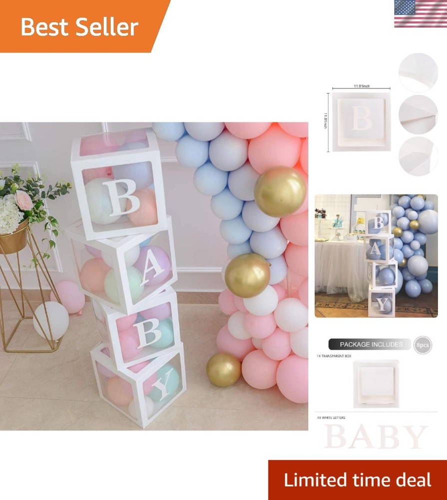 Elegant 4-Piece Transparent Baby Shower Boxes with ‘BABY’ Letters – Décor Red…