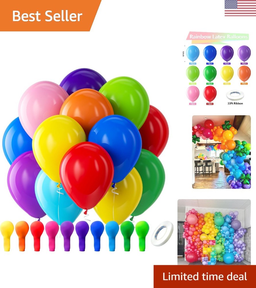 Assorted Rainbow Latex Balloons, 100 Pack 12 Inch round Helium Bright Color Ball