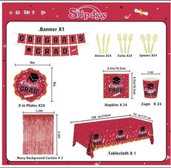 Graduation Party Supplies Dinnerware Set Red Plates Napkins Cups Banner Decor