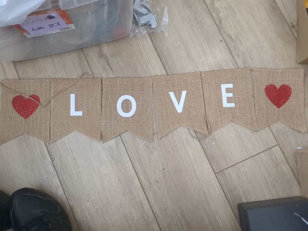 Burlap Banner Rustic Love Heart Banner Hanging Garland Valentines Wedding