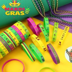 JUNEBRUSHS Mardi Gras Party Favors, 42pcs Silicone Rubber Wristbands Bracelets