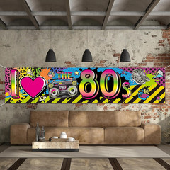 80s Themed Party Decorations Supplies I Love 80s Banner Backdrop, Retro Graffiti