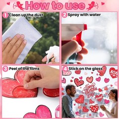 DIYDEC 6 Sheets Valentines Window Cling Double-Sided Pink Red Love Heart