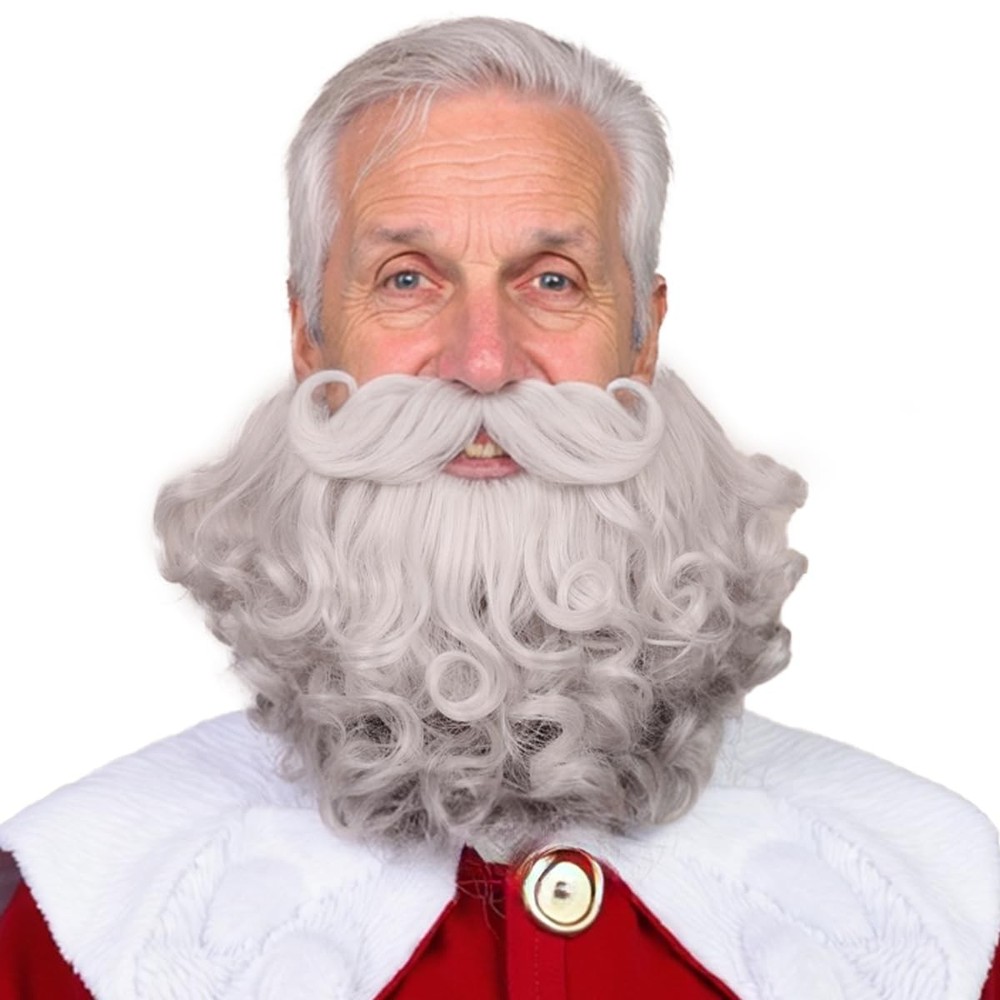 Men’s 8 Inches Curly Silver White Realistic & Fluffy Fake Beard For Wizard Co…