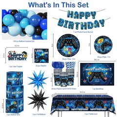 Blue Gamer Party Decorations Set for 20 Boys Video Game Theme Party Supplies