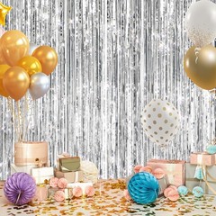 2Pack Silver Metallic Tinsel Foil Fringe Curtains, Door Streamer Photo Booth …