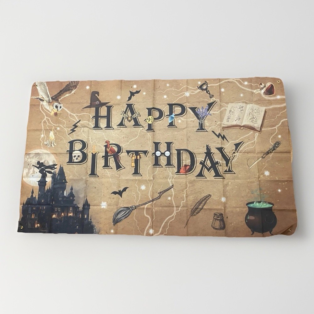 Harry Potter Wizard Happy Birthday Party Backdrop Banner 43.5x73in