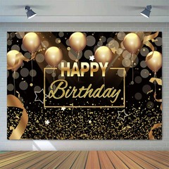 Sensfun Black Gold Happy Birthday Backdrop Sparkle Glitter Golden Balloon Bokeh