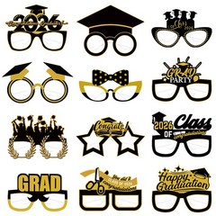 12Pcs Graduation Eyeglasses, Black Gold Class of 2026 Graduation Paper Glasse…