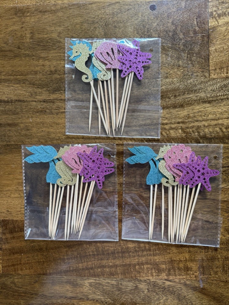 36 Mermaid Under the Sea Cupcake Toppers Glitter Party Decorations New Unopened