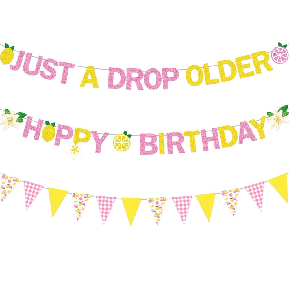 3PCS Lemon Party Decorations Lemonade Floral Happy Birthday Just A Drop Older…