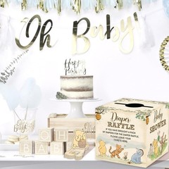 Charming Winnie the Pooh Baby Shower Decorations with Diaper Raffle Box & Games
