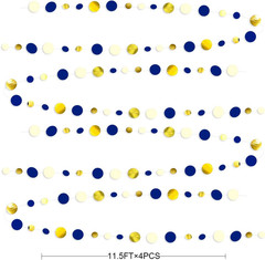 46 Ft Navy Blue and Gold Circle Dots Garland Royal Blue Hanging Paper Polka Dot