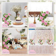 48 Pcs Baptism Centerpieces for Tables, 12 Wooden Cross Floral Hoop with Roses D