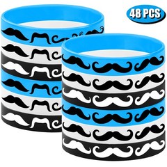 48PCS Moustache Rubber Bracelets Party Favors-Moustache Silicone Wristbands P…