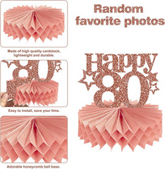 8Pcs 80Th Birthday Decorations Honeycomb Centerpieces for Womens, Pink Rose Gold