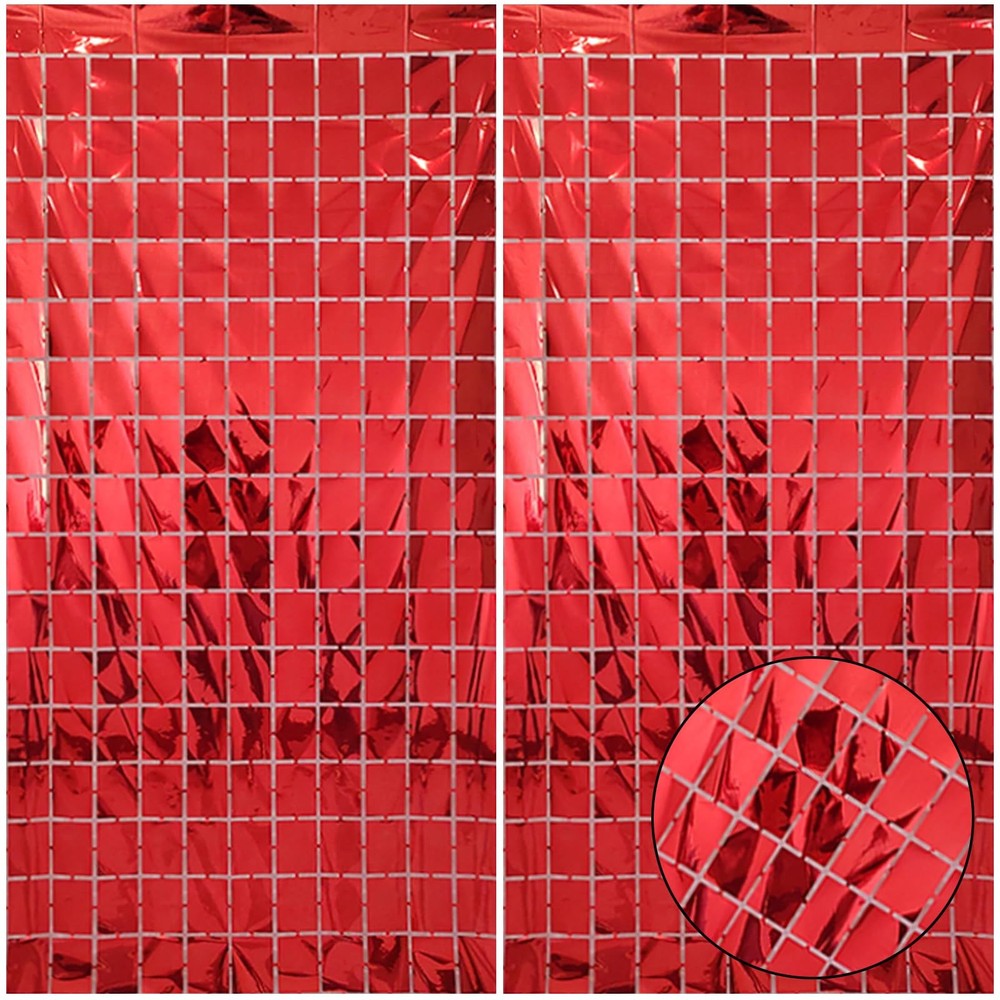 2 Pcs Red Foil Fringe Square Curtain Backdrop – Red Streamers Party Decoratio…