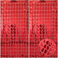 2 Pcs Red Foil Fringe Square Curtain Backdrop – Red Streamers Party Decoratio…