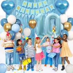 10th Birthday Decorations Balloons with Happy Birthday Banner Fringe Curtain