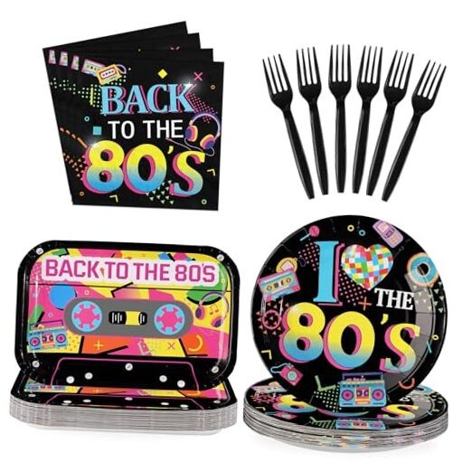 96Pcs 80s Party Decorations Back to The 80’s 80s Circular rectangular Plates