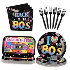 96Pcs 80s Party Decorations Back to The 80’s 80s Circular rectangular Plates