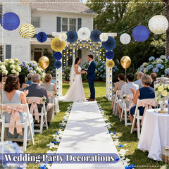 Blue and Gold Party Decorations – 22Pcs Hanging Navy Royal Blue White and Gold P