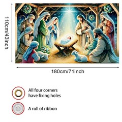 Nativity Scene Christmas Banner 70.9×43.3Inch Holy Family Baby Jesus Mary Jos…