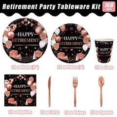 168 Pcs Retirement Party Supplies, Rose Gold Happy Retirement Party Decoratio…