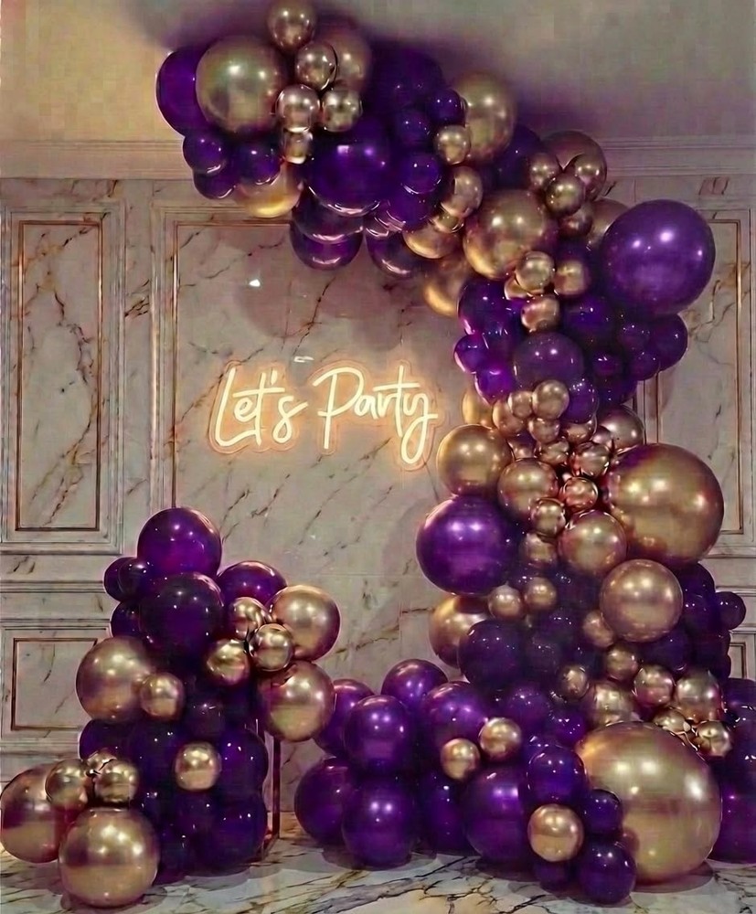 Purple Gold Balloon Garland Arch Kit Dark Purple Metallic Star Balloons for