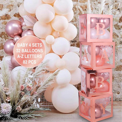 82PCS Rose Gold Baby Boxes with Letters for Baby Shower Decorations Rose Pink