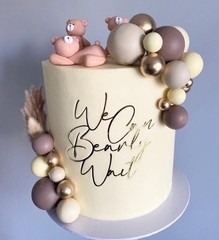 Acrylic We Can Bearly Wait Cake Topper Gold Bear Decor Baby Shower Reveal Prop