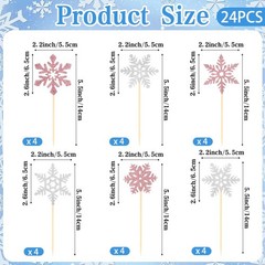 Snowflake Cupcake Toppers, 24PCS Glitter Winter Frozen Cupcake Picks Cake