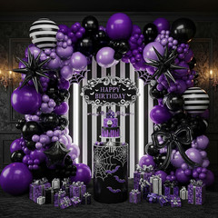 Purple Black Balloon Arch Garland Kit with Bow Star Mylar Balloons and Gothic…