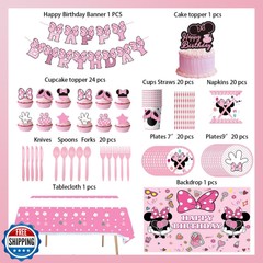 288 PCS Pink Mouse Birthday Decorations Serves 20 Guests Mouse Theme Party De