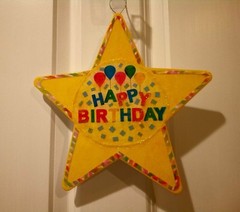 Happy Birthday STAR sign Handcrafted USA thin canvas on cardbrd cut-outs glitter