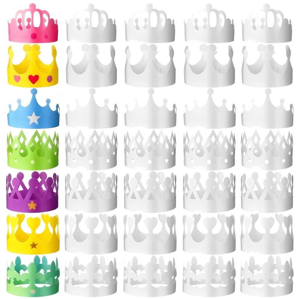 280 Pcs DIY White Paper Crowns for Kids Birthday Party