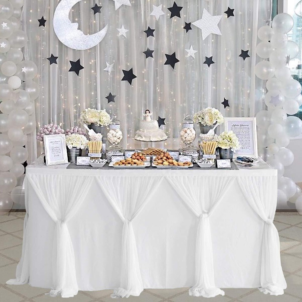 9ft White Tulle Table Skirt Tutu Tablecloth for Wedding/Birthday Party Decor
