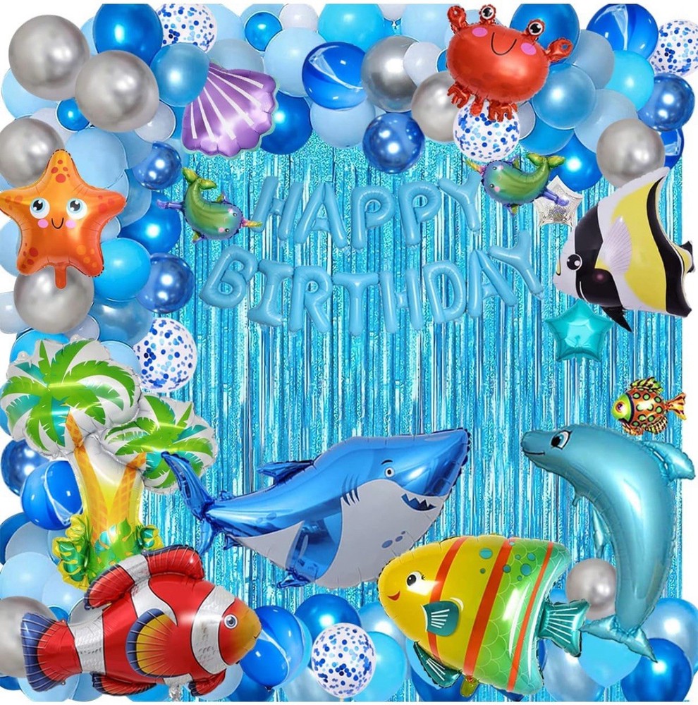 176 PCS Ocean Blue Happy Birthday Party Balloons with Pump Under the Sea