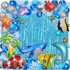 176 PCS Ocean Blue Happy Birthday Party Balloons with Pump Under the Sea