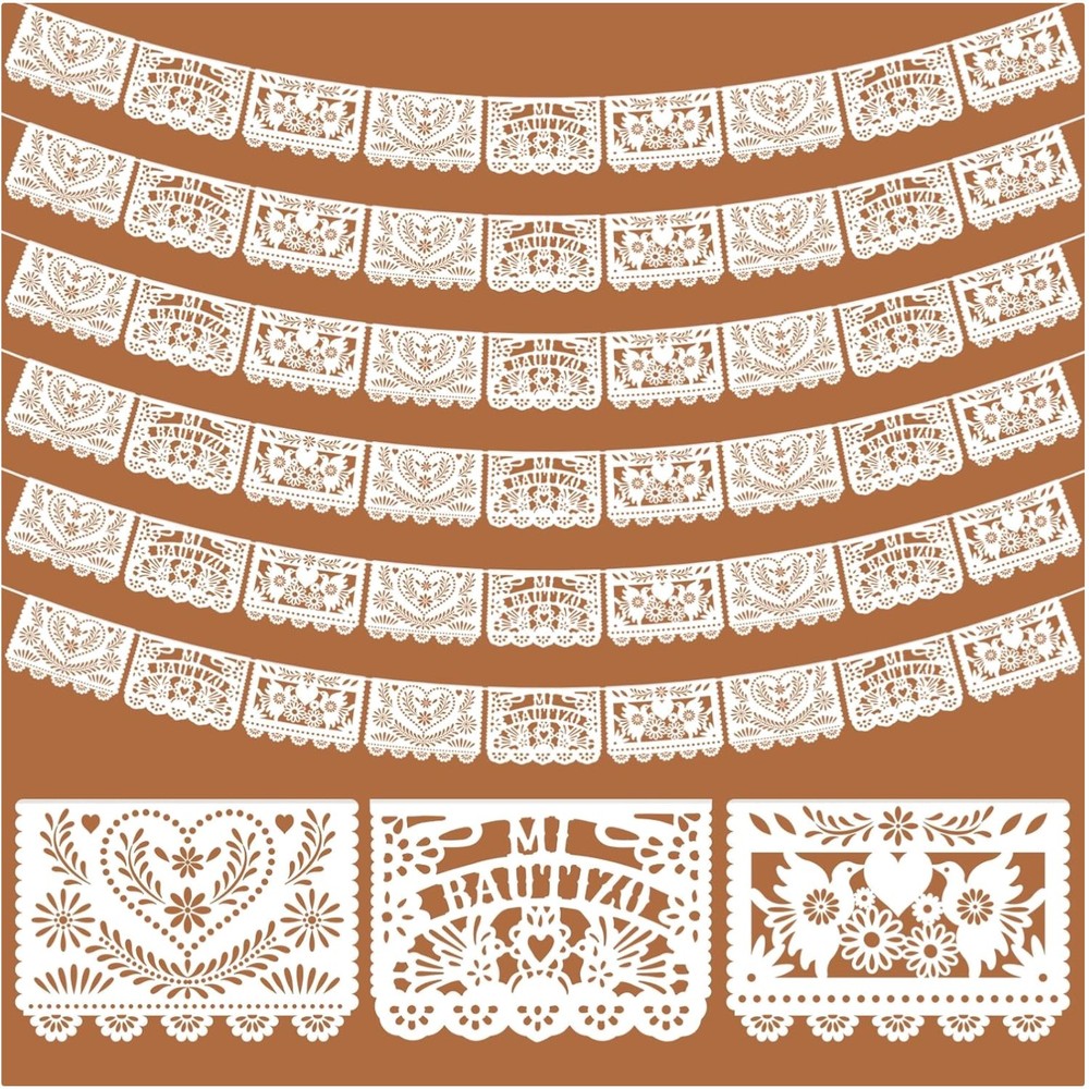 6 Pcs Papel Picado Mexican Wedding Decor – 118 Inches for Festive Celebrations