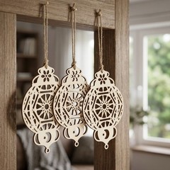 Decorative Wooden Hanging Ornaments Set of 4 for Indoor and Outdoor Spaces