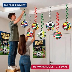12 PCS World Cup Decorations, Soccer Birthday Party Decorations, Hanging Swirl S