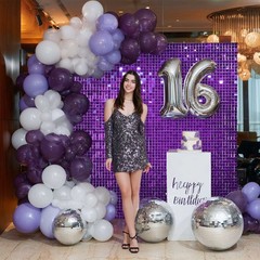 12 Pcs Shimmer Wall Backdrop Panels Square Sequin Party Decoration Purple 3×4 Ft