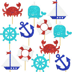 12Pcs Glitter Nautical Centerpiece Sticks Nautical Birthday Party Centerpiece De