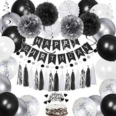 Birthday Decorations for Men | Black and Silver Happy Birthday Party Decorations