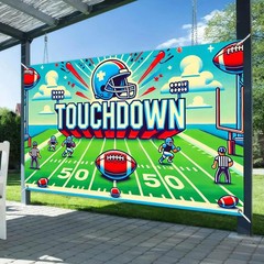 HOMETITUTE Touchdown Football Banner 71×43 Inch Game Day Field Backdrop Stadi…